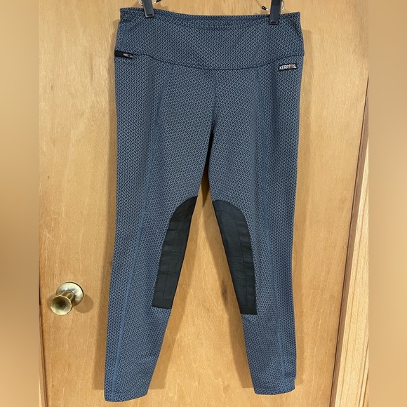 KERRITS-Tight Breeches Womens medium Blue Houndstooth Knee Patch Riding - Picture 2 of 5